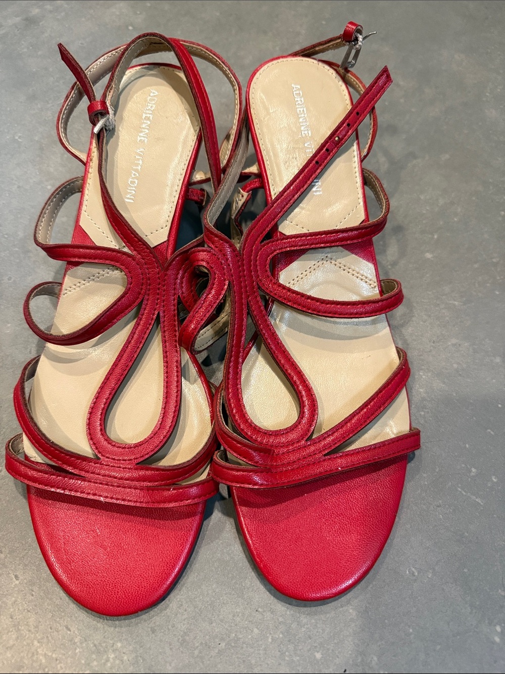 Adrienne Vittadini Red Kitten Heel Strap Sandals